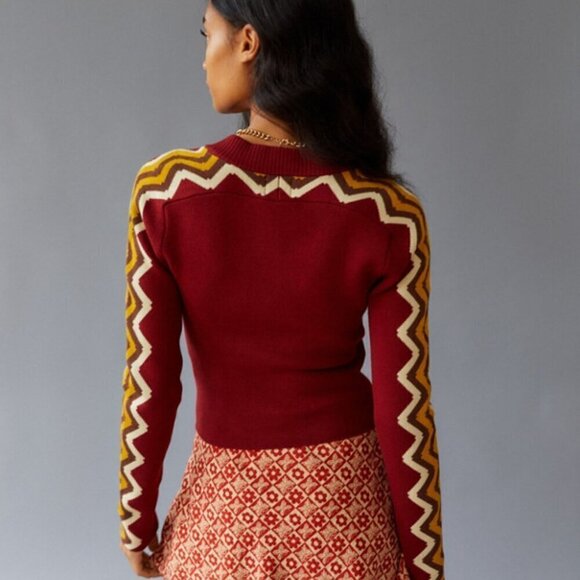 BDG Urban Outfitters Sweater Danni Cropped Chevron Patterned Sleeve Boho X-Small - Picture 3 of 9